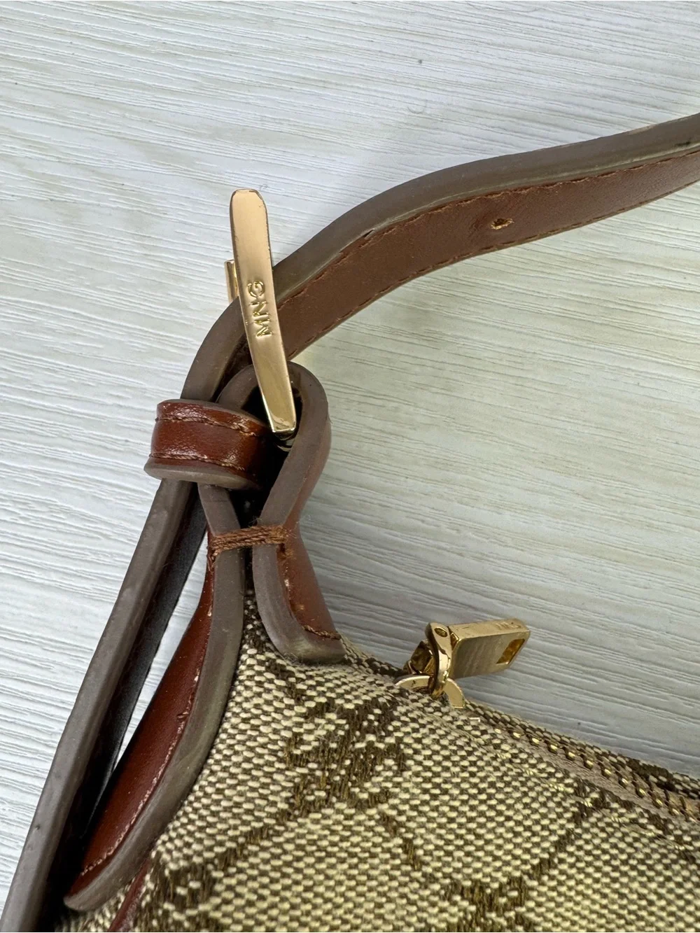 MANGO Logo Print Shoulder Bag in brown jacquard monogram - Picture 9 of 10
